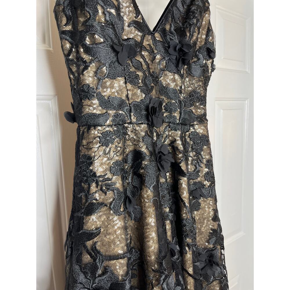 Dress the Population, Elisa Floral Sequin Fit & Flare Dress, Brushed Gold, Sz XS - Picture 4 of 8